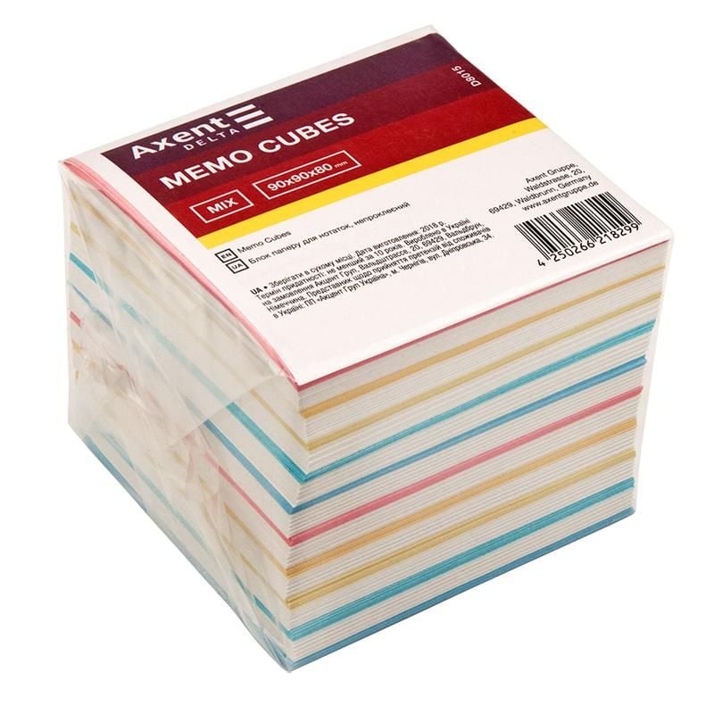 Папір блок непроклеєний 90*90*80 мм кольоровий Mix D8015 Axent