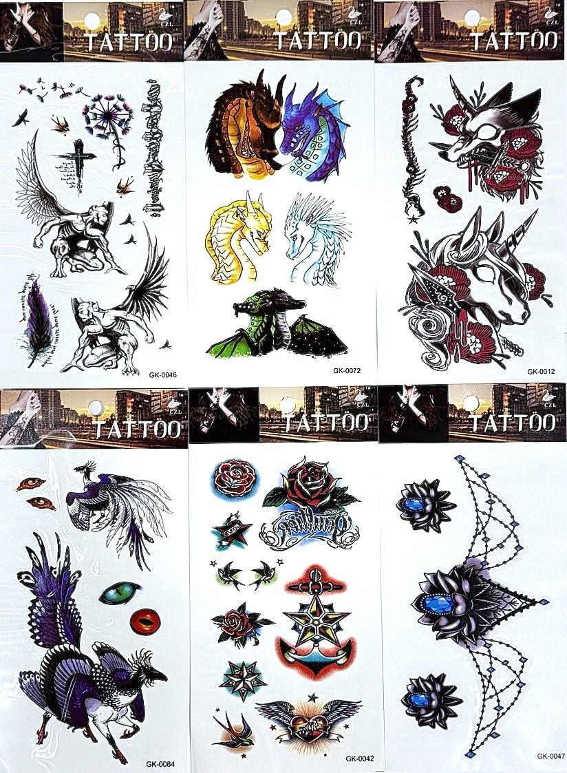 Наліпки тату чорні та кольорові (20 шт/уп) GK Імпорт