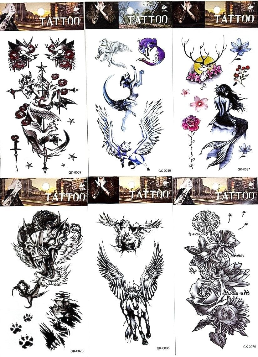 Наліпки тату чорні та кольорові (20 шт/уп) GK Імпорт