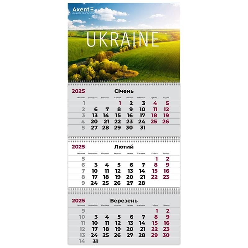 Календар настінний квартальний 2025 р 3 пружини UA-3 8803-25-21 Axent