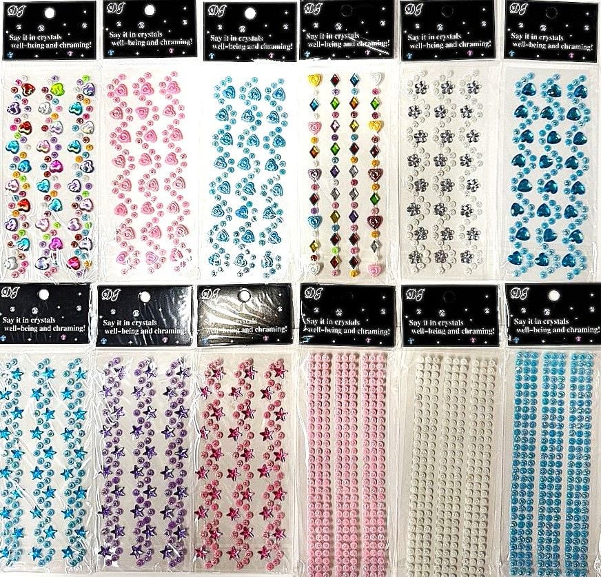 Наліпки стрази сердечки асорті 21*7см (12 шт/уп) CZC-001/(66) RS-4-66