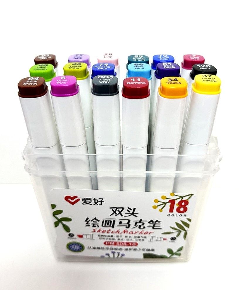 Маркер скетч двосторонній товстий, художній набір 18 кол PM 508-18 AIHAO