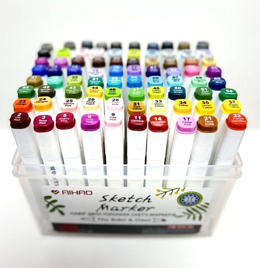 Маркер скетч двосторонній товстий, художній набір 80 кол PM 508-80 AIHAO