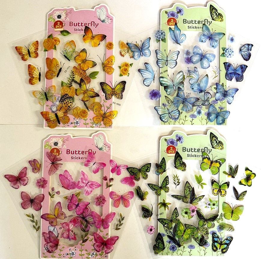 Наліпки Метелики на прозорому планшеті подвійні 10,5*19,0 см (12 шт/уп) XS(RS-0265) Імпорт
