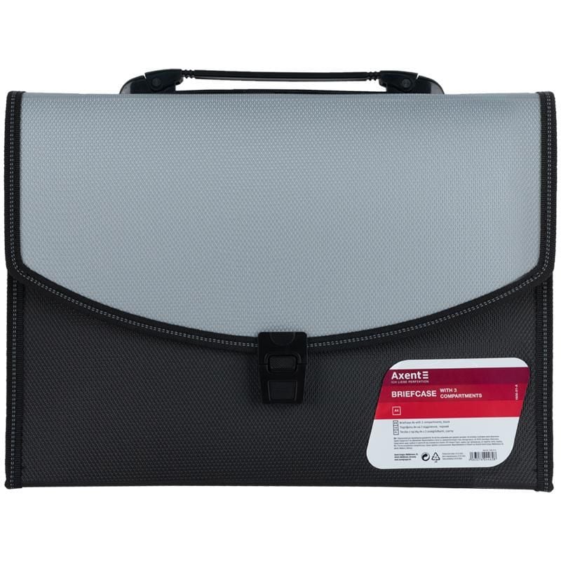 Портфель офісний А4 на 3 відділення,  чорний+сірий 1606-01 Axent