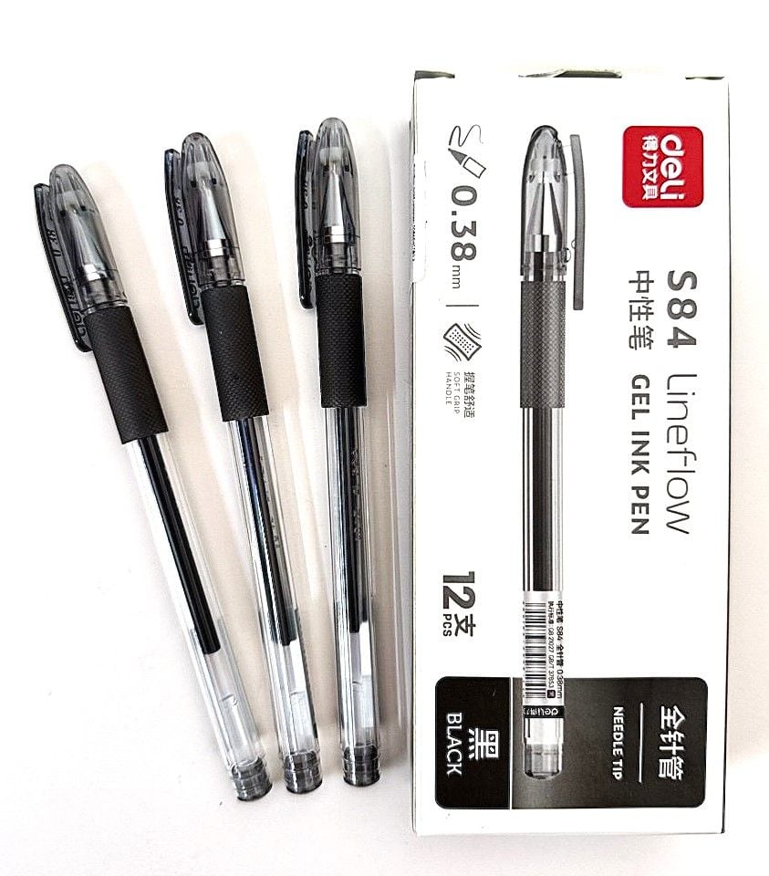 Ручка гелева гумовий гріп, 0,35 мм чорна (12 шт/уп) S84 Deli