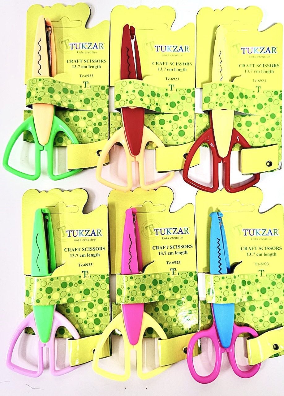 Ножиці фігурні в асортименті 13,7 см. Пластикові ручки (24 шт/уп) TZ-6923 TUKZAR