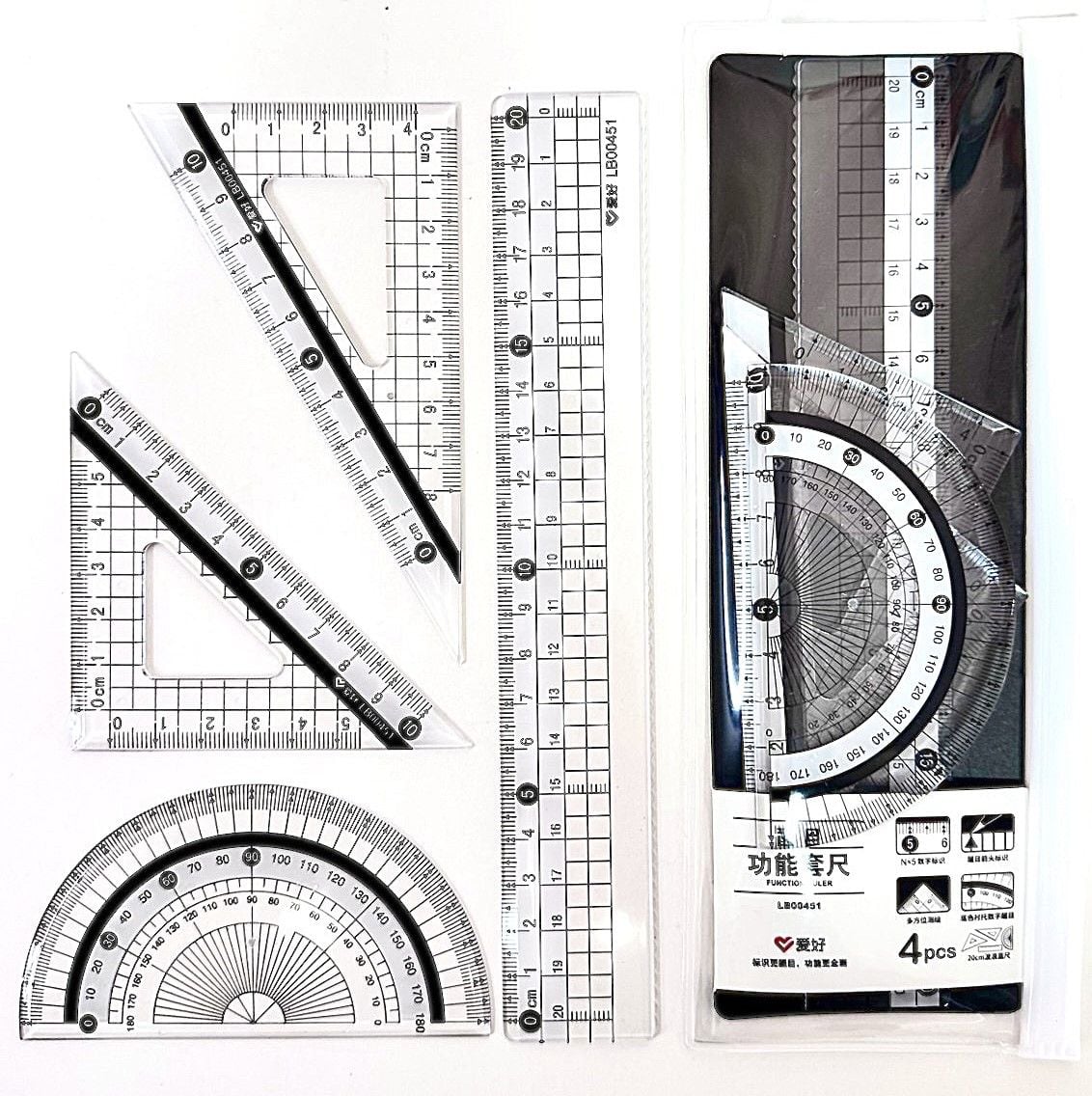 Набір трикутників, лінійка 20 см та транспортир LB00451 AIHAO