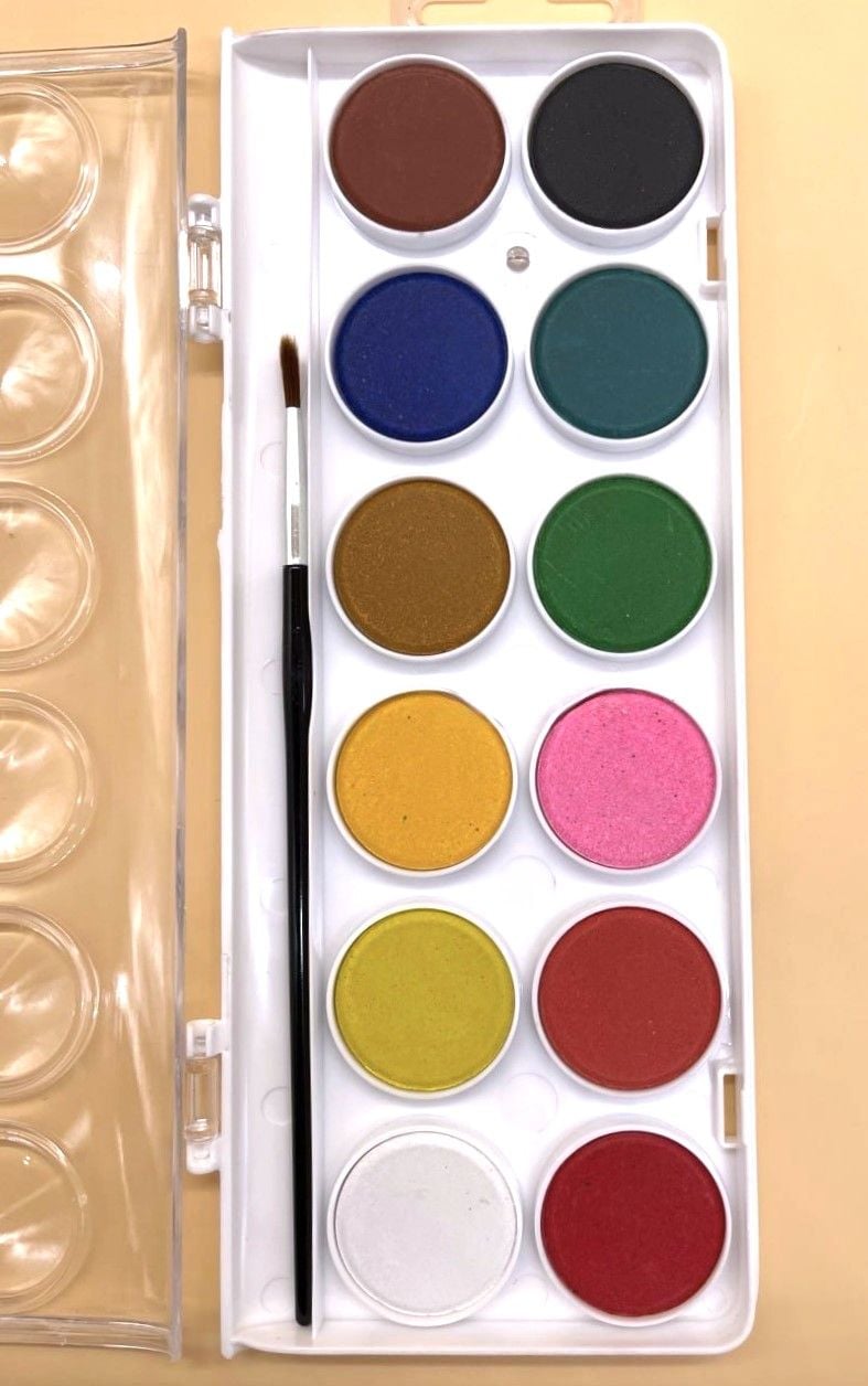 Фарби акварельні 12 кол з пензликом в пластиковій коробці CP 630-12 AIHAO