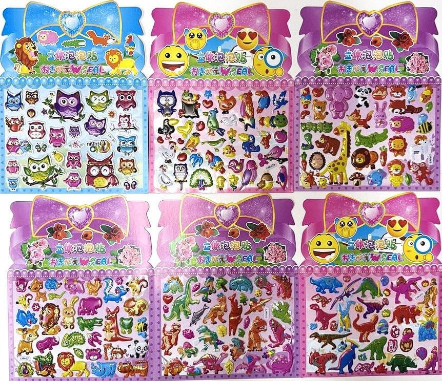 Наліпки 3D м’які Дитячий мікс з розмальовкою 19*25см (2000/20) LXR SULTANI