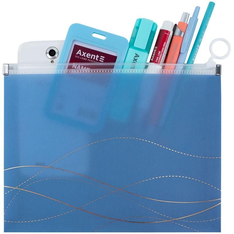 Папка на zip-застібці А5 Waves-2 пластик з шимером блакитна (12 шт/уп) 1498-41 Axent