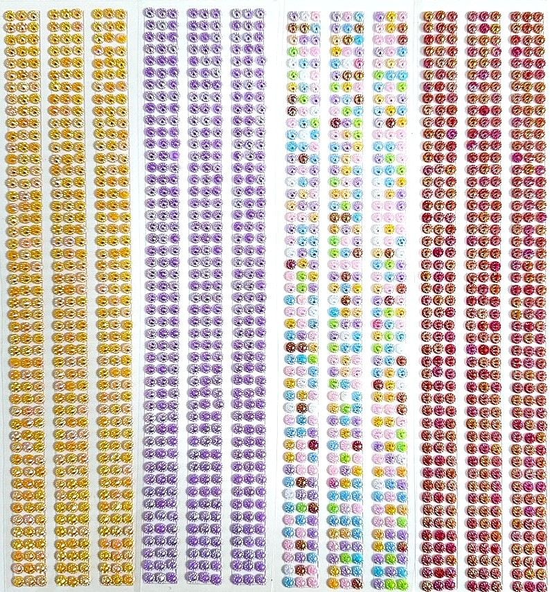 Наліпки стрази камінці різнокольорові з ободком (12 шт/уп) RS-0259