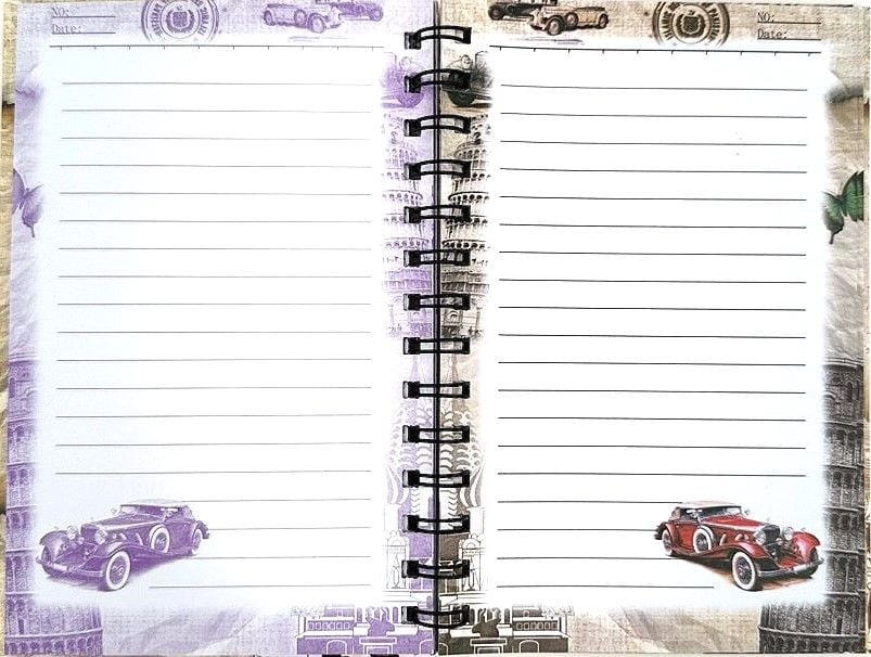 Блокнот А5 на пружині 100 стор лінія 12,6*19.2 см Ретро машини S-10006 Schreiber