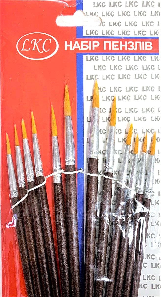 Пензлики набір 12 шт круглі нейлон L 921082 LKC