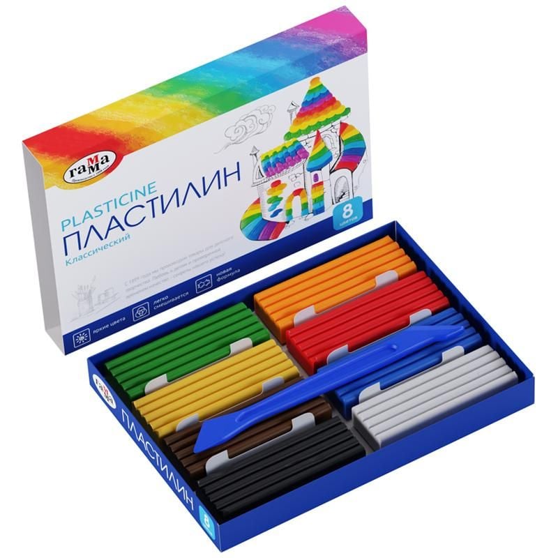 Пластилін "Класичний", кор., стек,  160 г, 8 кол. 281031 Гамма