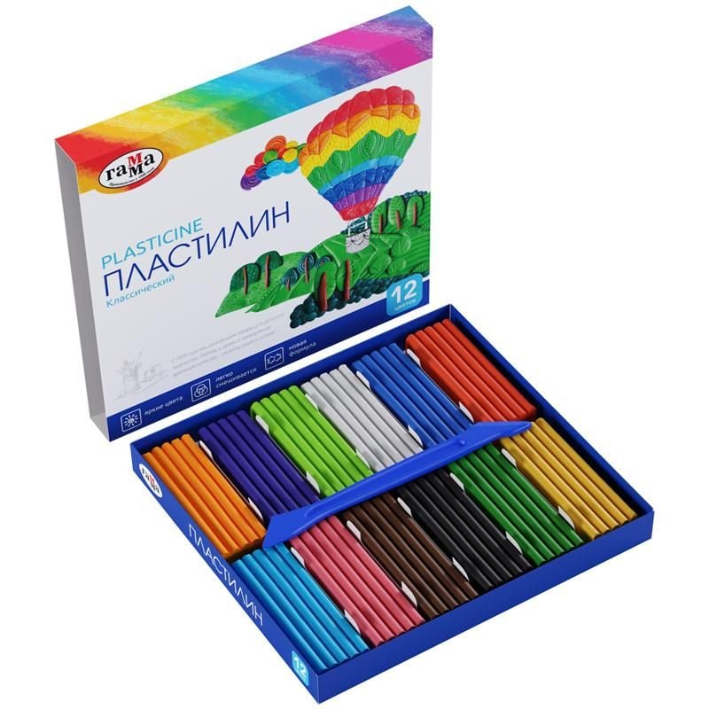 Пластилін "Класичний", кор., стек,  240 г, 12 кол. 281033	 Гамма