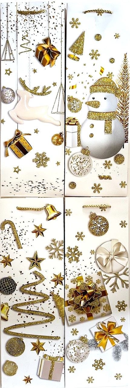 Пакет подарунковий під пляшку 36*12*10 см Новий рік (12 шт/уп) BL-2031B-1 (RS-0443) Імпорт