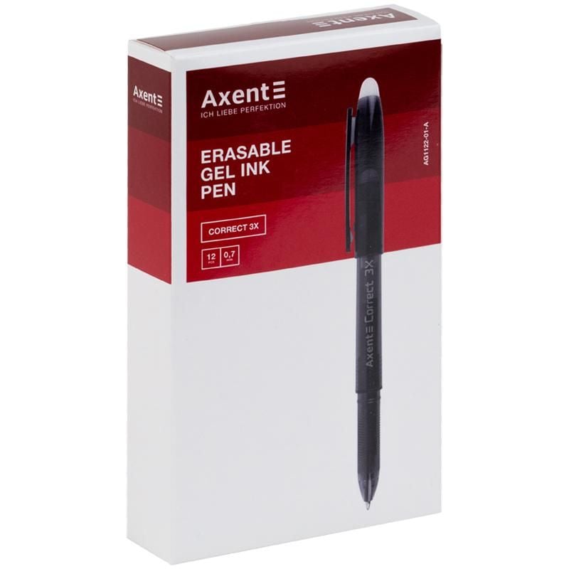 Ручка пиши/стирай гелева 0,7 мм Correct 3X чорна (12 шт/уп) AG1122-01 Axent
