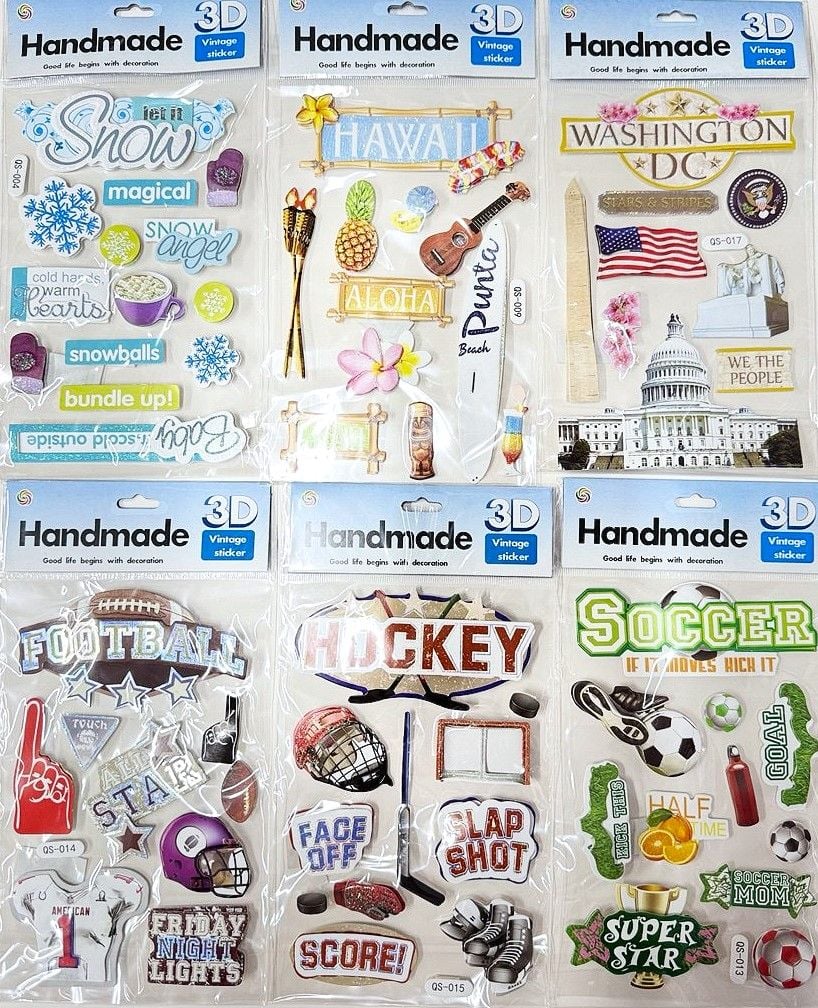 Наліпки об'ємні на прозорому планшеті 17,5*11 см Handmade (12 шт/уп) U-22065 Імпорт