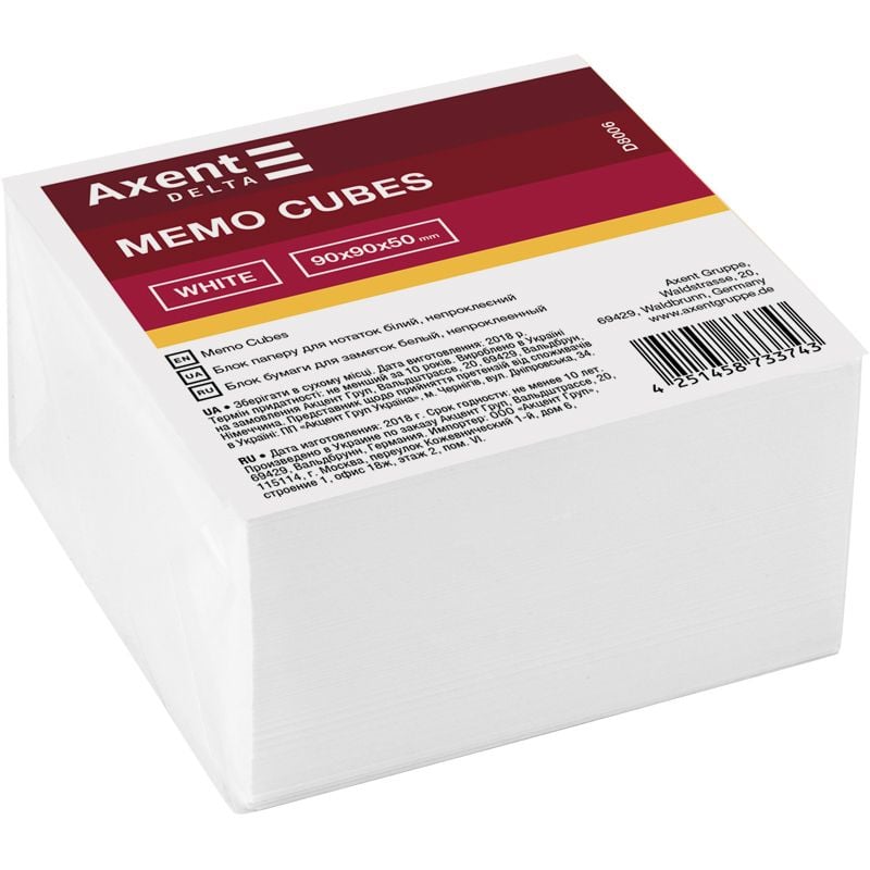 Папір блок білий 90*90*50 непроклеєний D8006 Delta by Axent