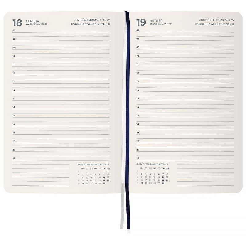 Блокнот щоденник 2026 Partner City Soft м'яка обкл срібний зріз 145*210 мм синій 8821-26-02 Axent