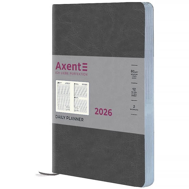 Блокнот щоденник 2026 Partner City Soft м'яка обкл срібний зріз 145*210 мм сірий 8821-26-06 Axent