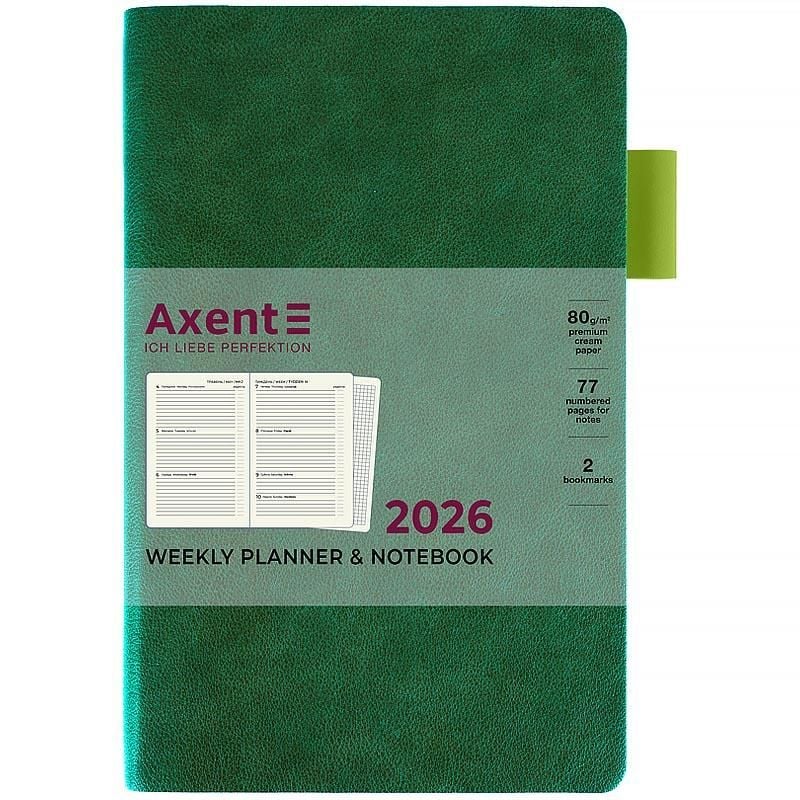 Блокнот Щотижневик 2026 Partner Soft Muse 125* 195 мм зелений 8527-26-2 Axent