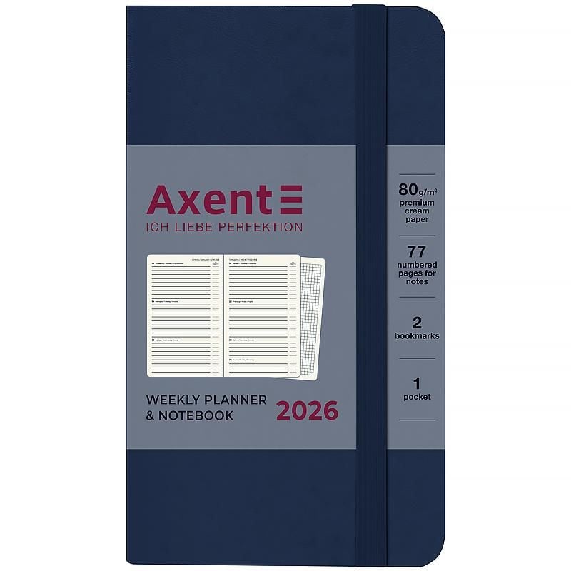 Блокнот Щотижневик 2026 Pocket Strong 90* 150 мм синій 8508-26-02 Axent