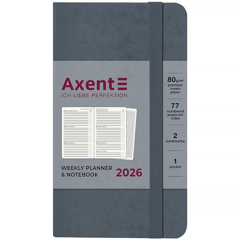 Блокнот Щотижневик 2026 Pocket Strong 90* 150 мм сірий 8508-26-62 Axent