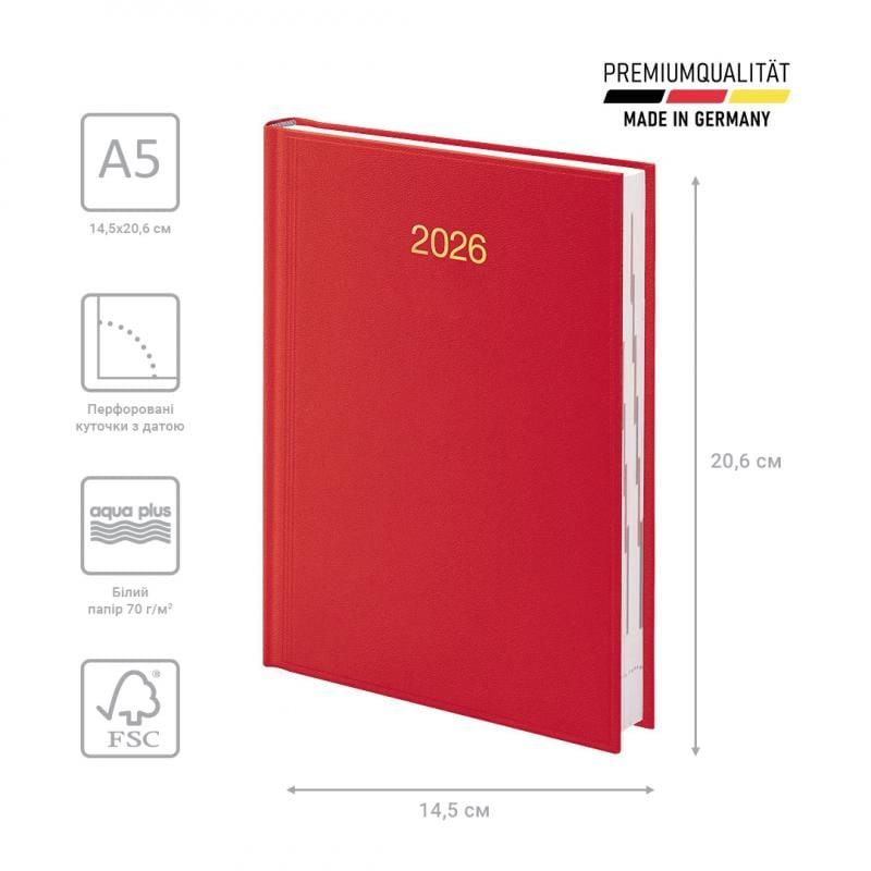 Блокнот щоденник 2026 Стандарт Miradur червоний 73-795 60-206 BRUNNEN