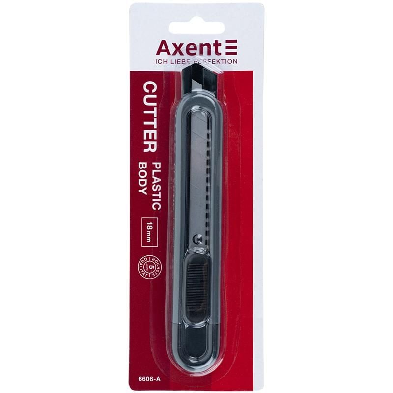 Ніж канцелярський 18 мм металеві направляючі, автофіксатор, чорний 6606 Axent