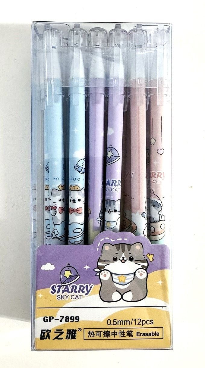 Ручка пиши/стирай гелева 0,5 мм синя Starry Sky Cat (12 шт/уп) GP-7899 (SA-0460) Ouzhiya
