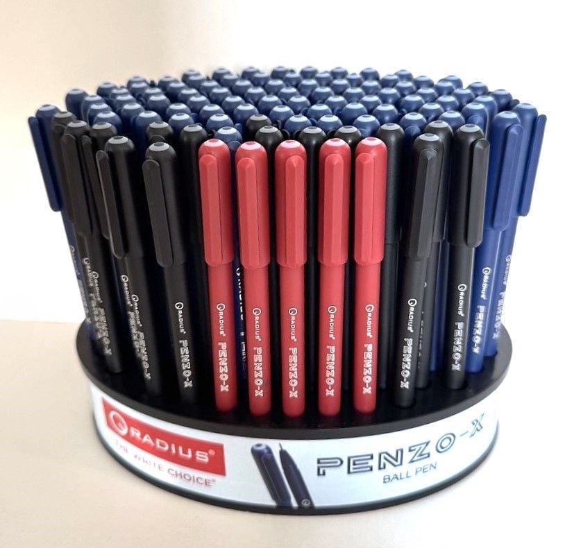 Ручка масляна 0.7 мм синя, чорна, червона (Індія) (100 шт/уп) PENZO-X RADIUS