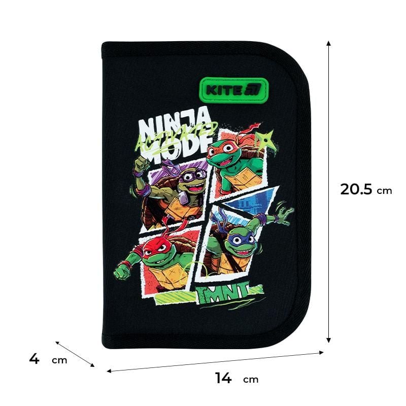 Пенал 1 відділення 2 відворота Ninja Turtles чорний NT26-622 Kite