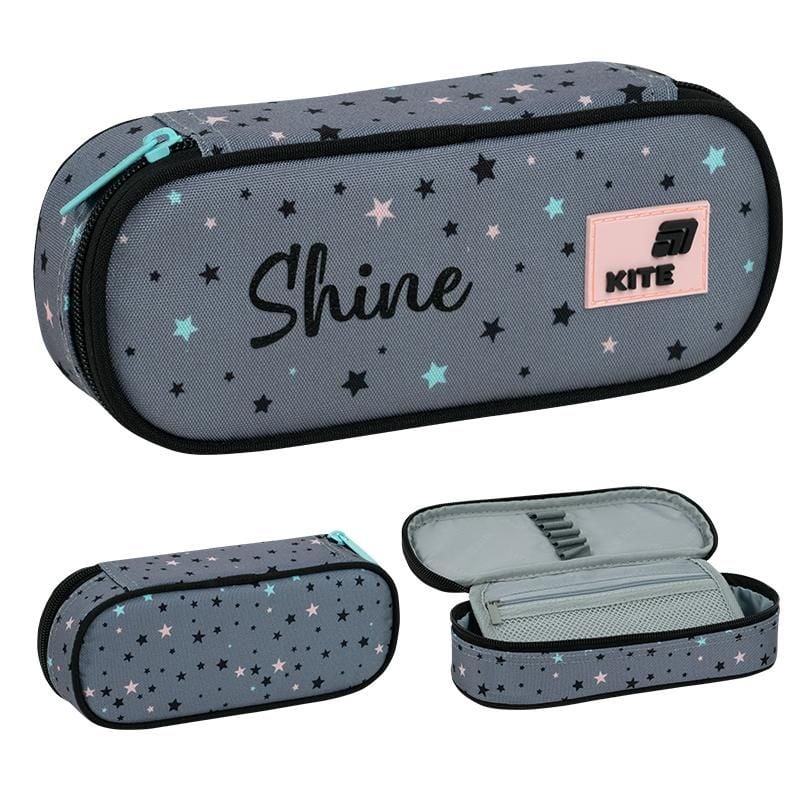 Пенал 1 відділення+ органайзер Shine сірий K26-599-11 Kite
