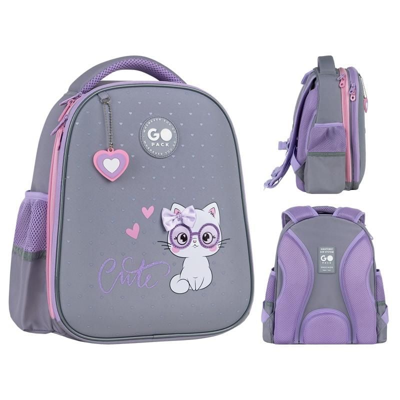 Рюкзак каркасний Education 12 л 6-8 років Cute Cat сіро-бузковий GO26-165S-3 Go-Pack