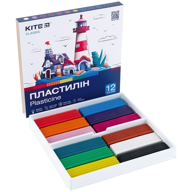 Пластилін 12 кол 240 г Classic K-1086 Kite
