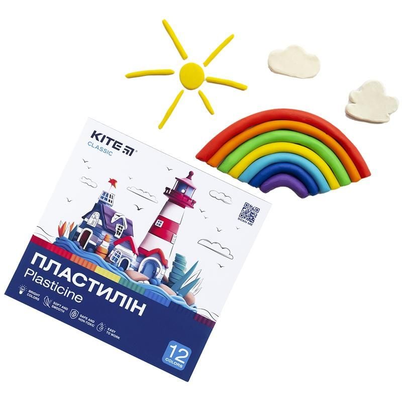 Пластилін 12 кол 240 г Classic K-1086 Kite