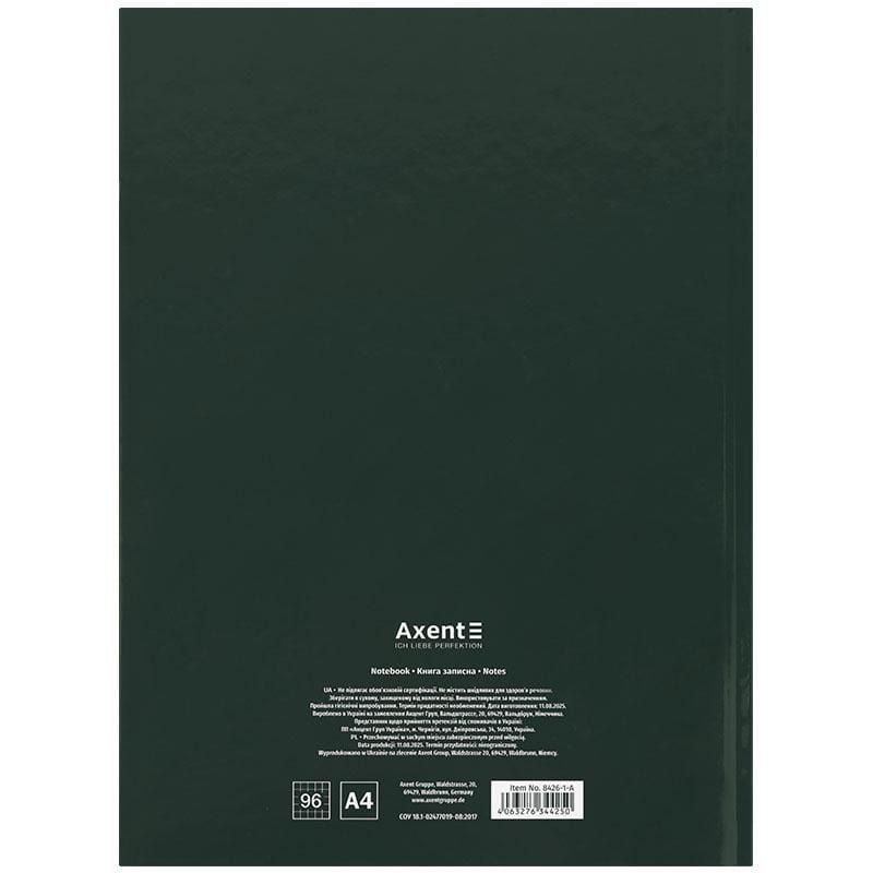 Блокнот Книга А4 96 арк тверда обкл кліт газетний папір One color зелена 8426-1 Axent