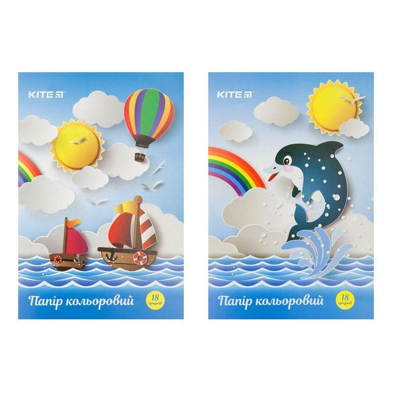 Папір кольоровий односторонній, 18 арк/9 кол на скобі K17-1250 Kite