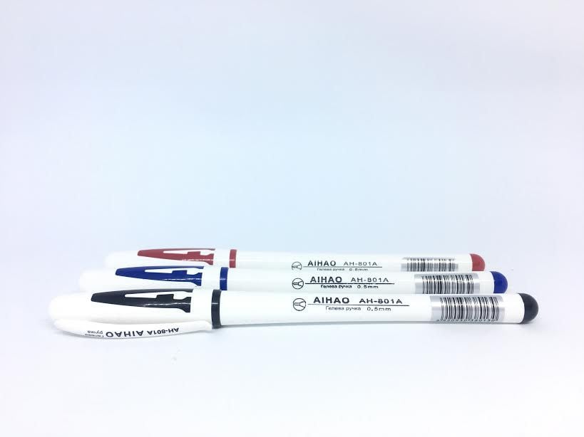 Ручка гелева синя, чорна. червона, білий корпус (12 шт/уп) AH-801A AIHAO