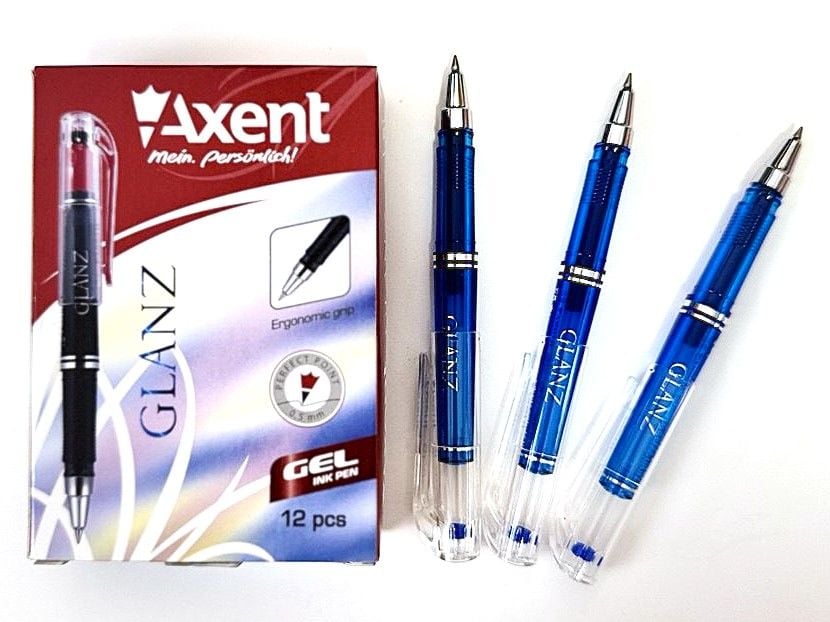 Ручка гелева компактна 11 см 0,5мм чорна, синя GLANZ (12) AG 1015 Axent