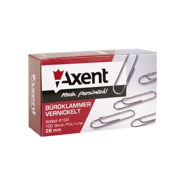 Скріпки с загином нікельовані 28 мм 100 шт (20 кор/блок) 4104 Axent