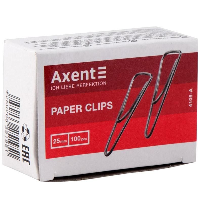 Скріпки трикутні с загином нікельовані 25 мм 100 шт (20 кор/блок) 4105 Axent