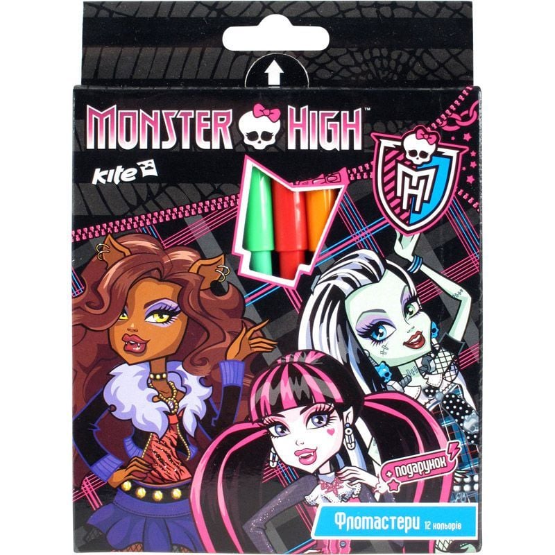 Фломастери 12кол з наліпками Monster High MH14-046K Kite