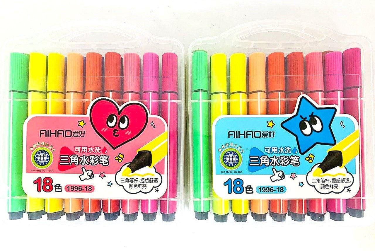 Фломастери 18кол трикутні в пластиковому боксі (80) 1996-18 AIHAO