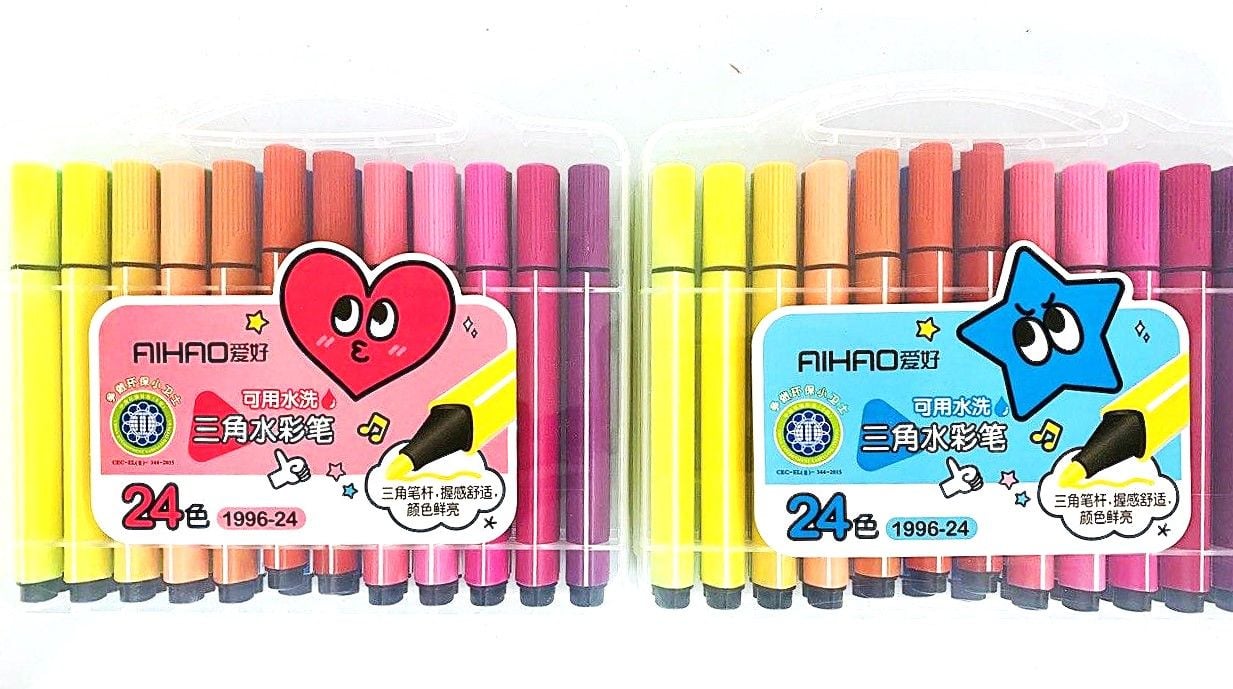 Фломастери 24кол трикутні в пластиковому боксі (64) 1996-24 AIHAO