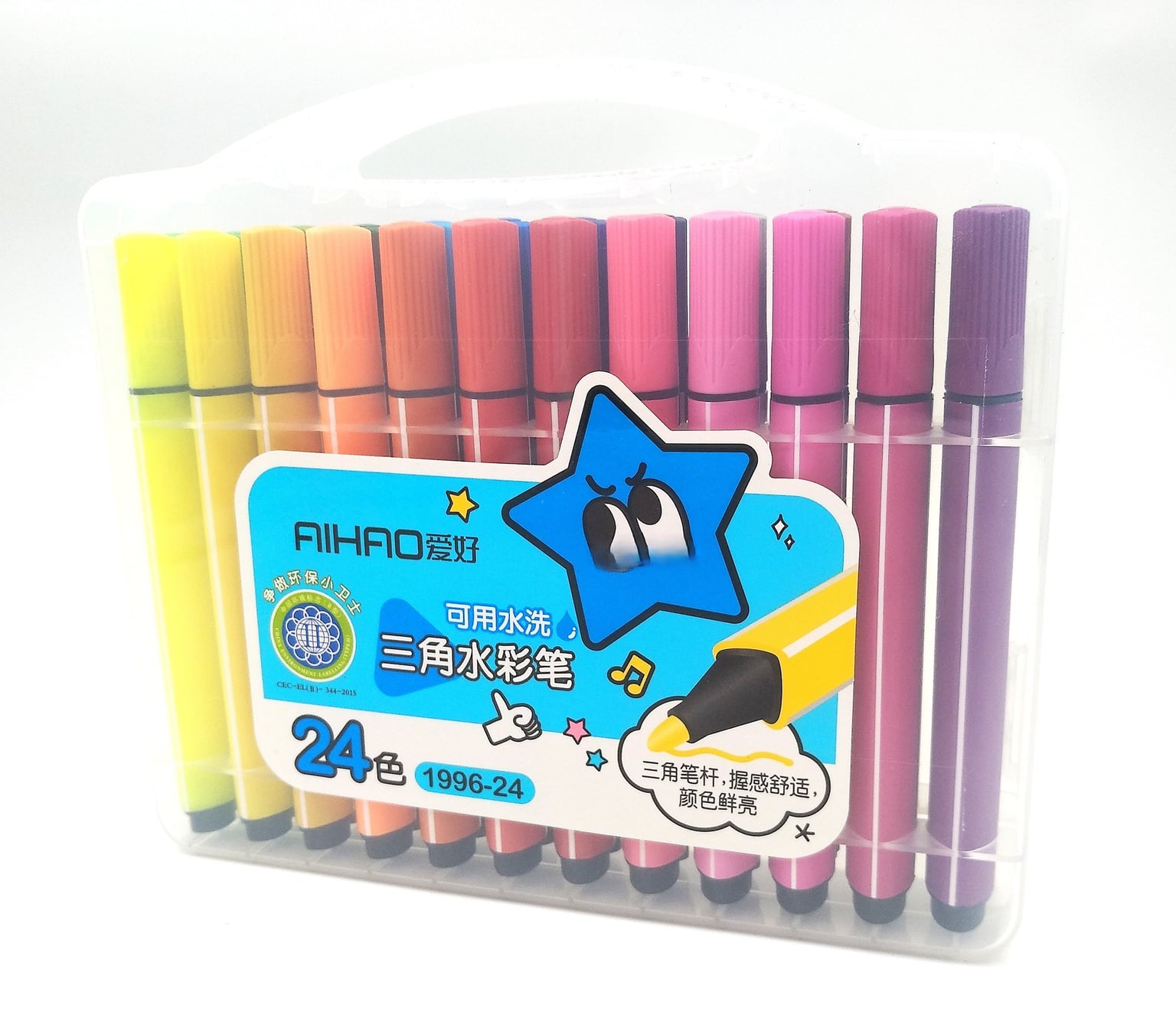 Фломастери 24кол трикутні в пластиковому боксі (64) 1996-24 AIHAO