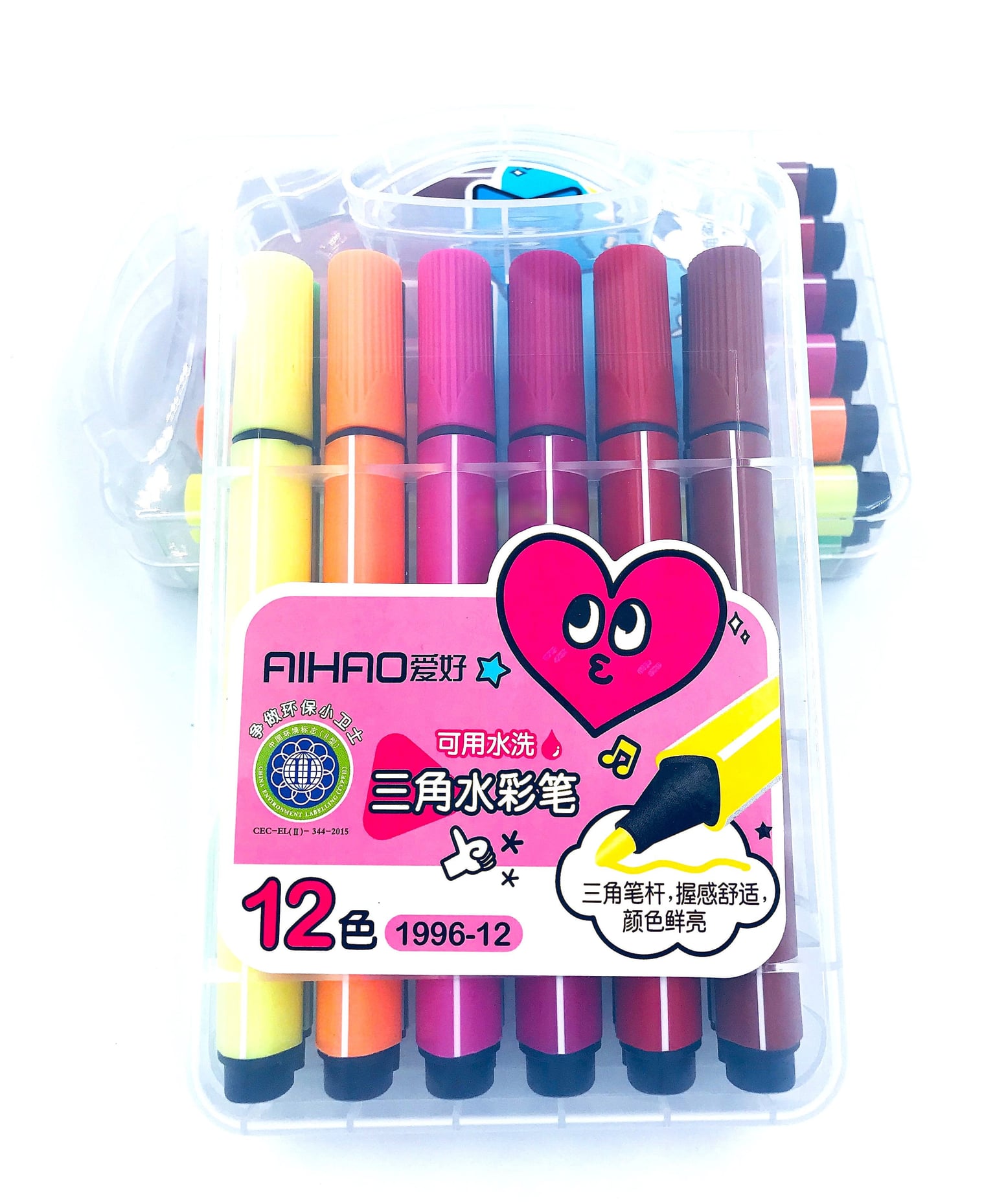 Фломастери 12кол трикутні в пластиковому боксі (24 шт/уп) AH1996-12 AIHAO