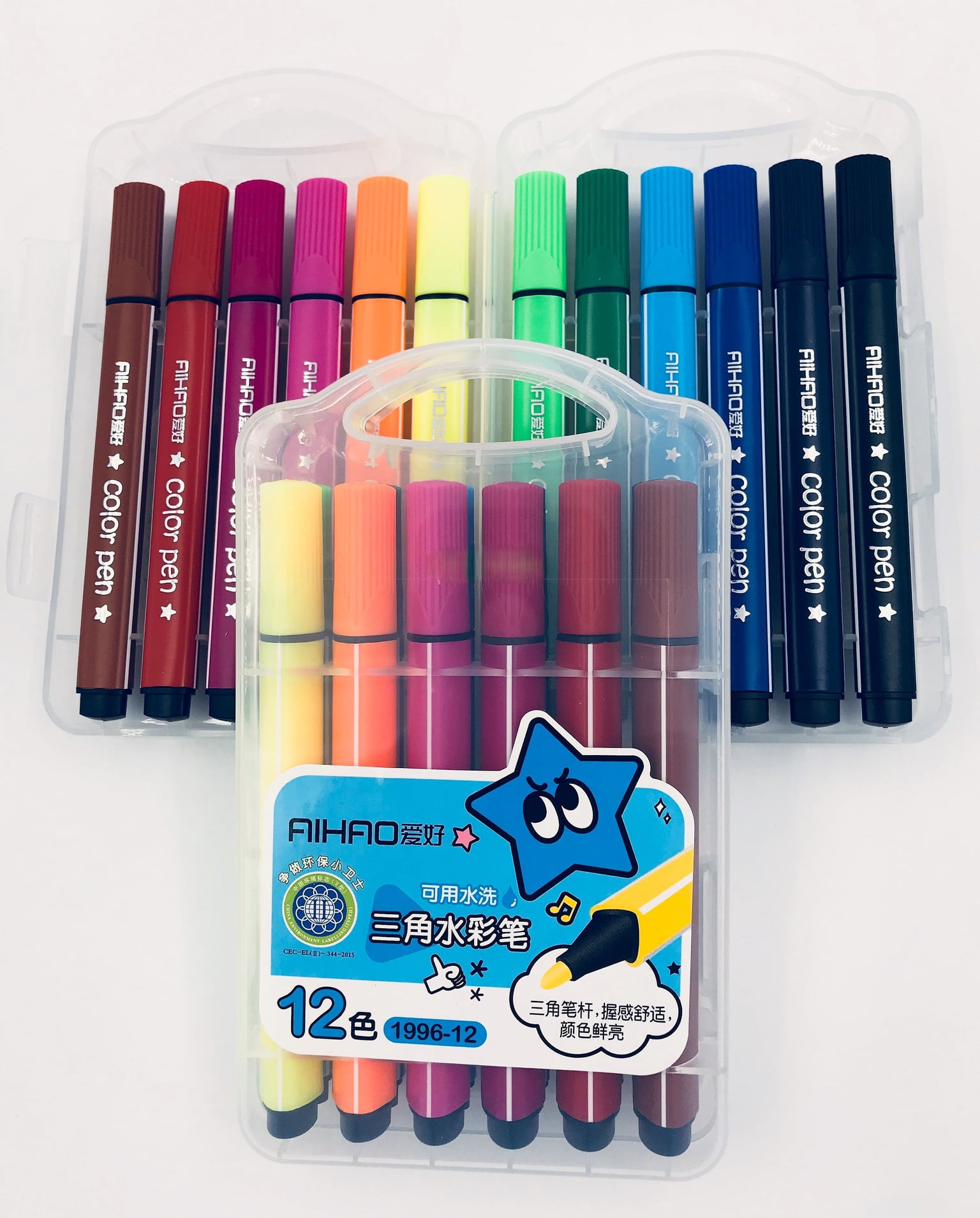 Фломастери 12кол трикутні в пластиковому боксі (24 шт/уп) AH1996-12 AIHAO